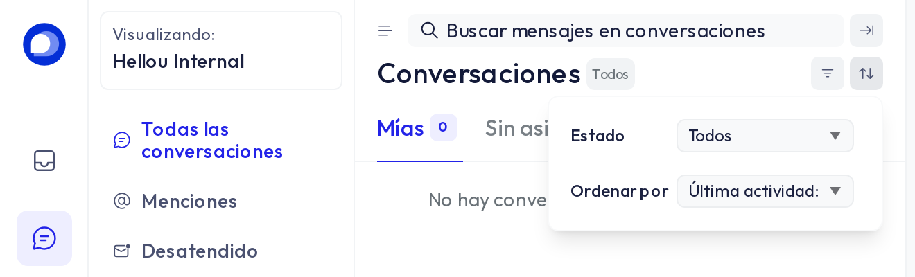 La lista de conversaciones y el filtro de estado