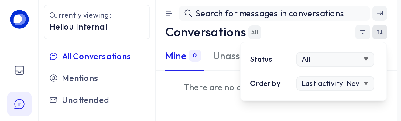 The conversation list and the status filter