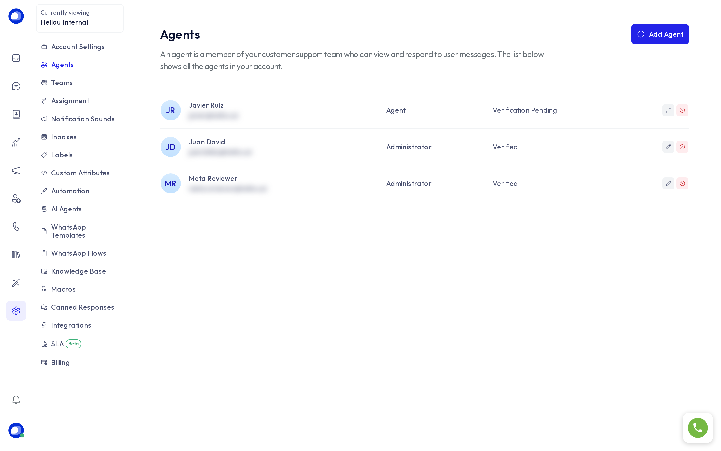 List of the account agents