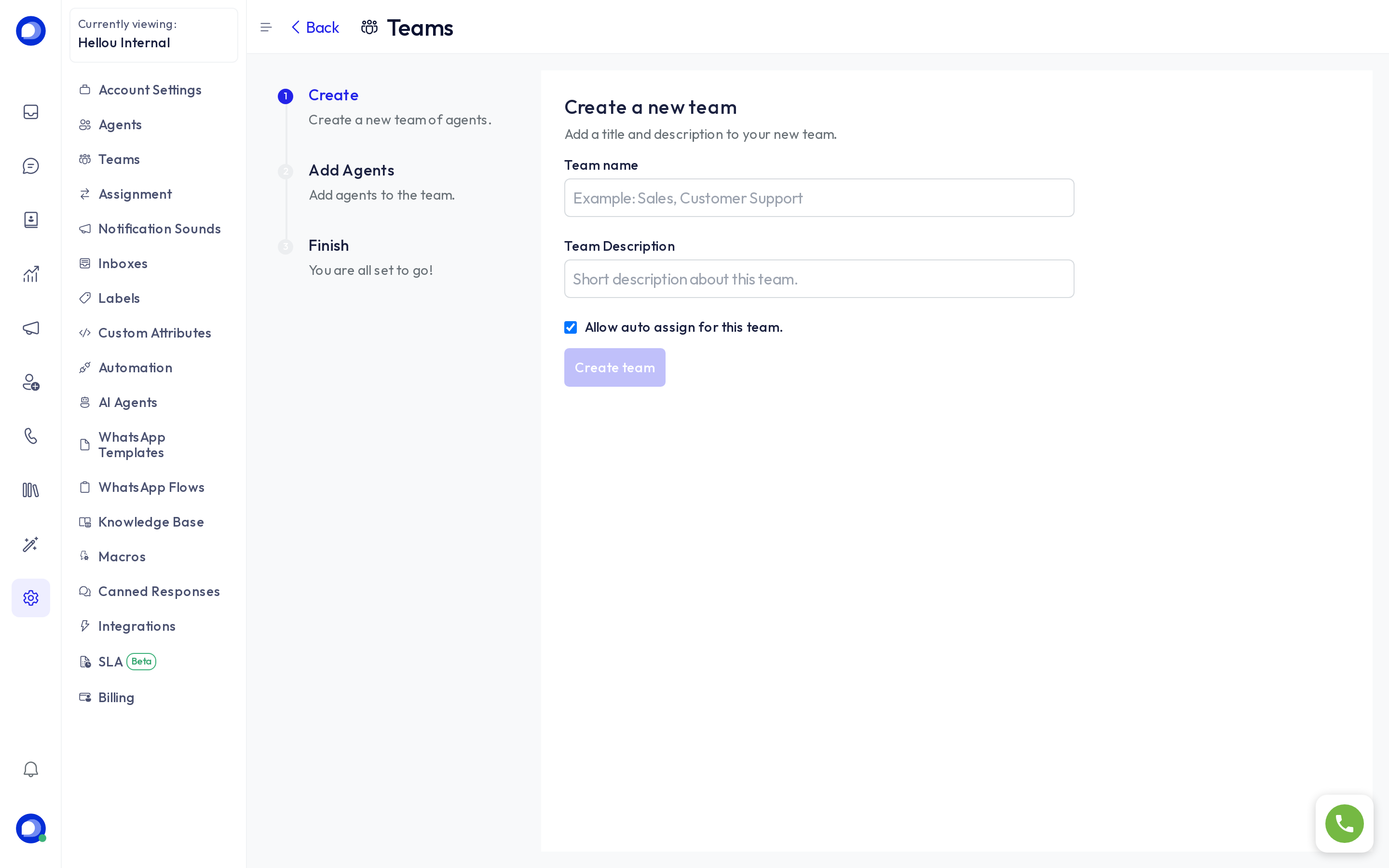 Create team form