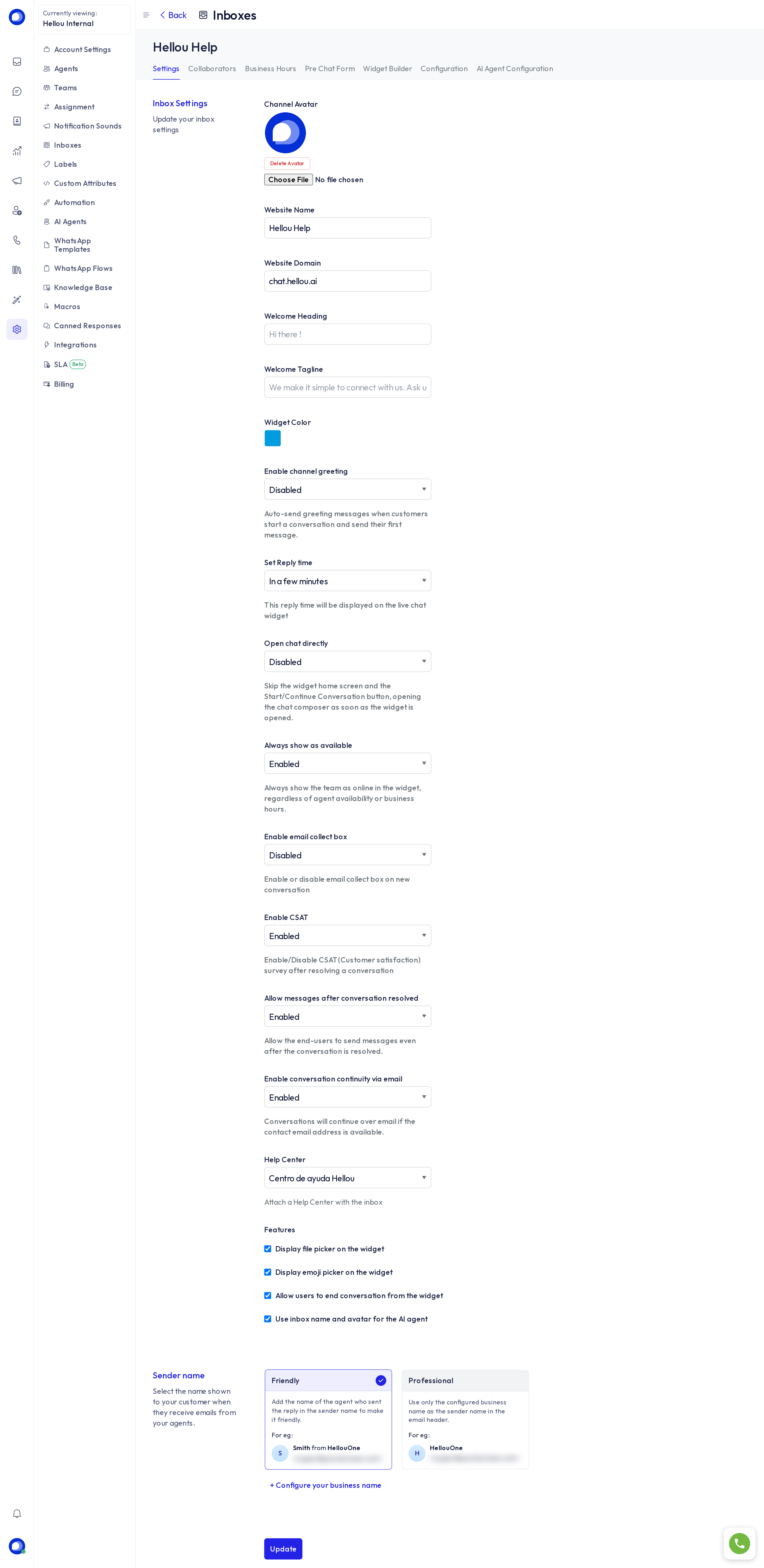 Inbox Settings tab