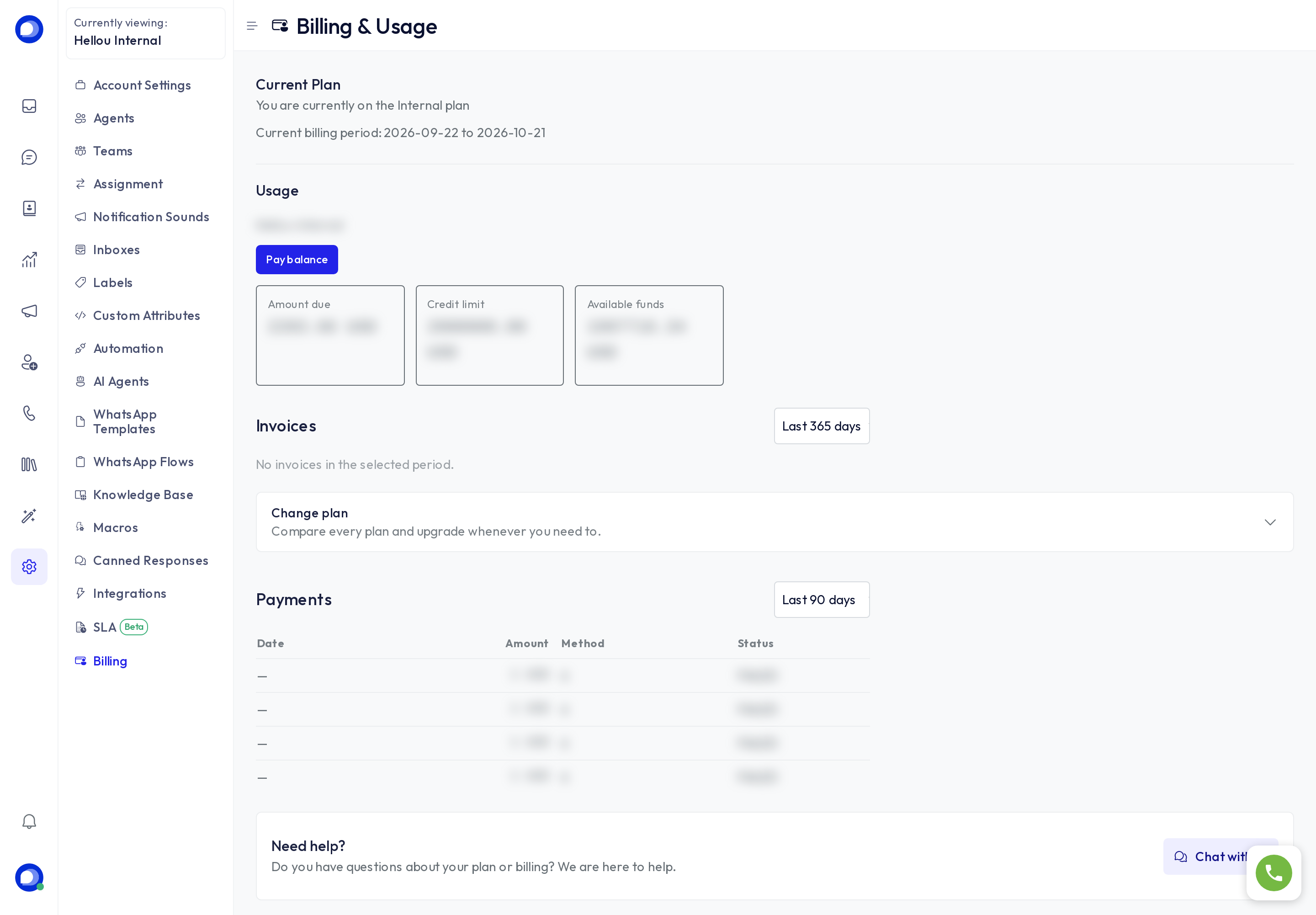 Billing and usage page