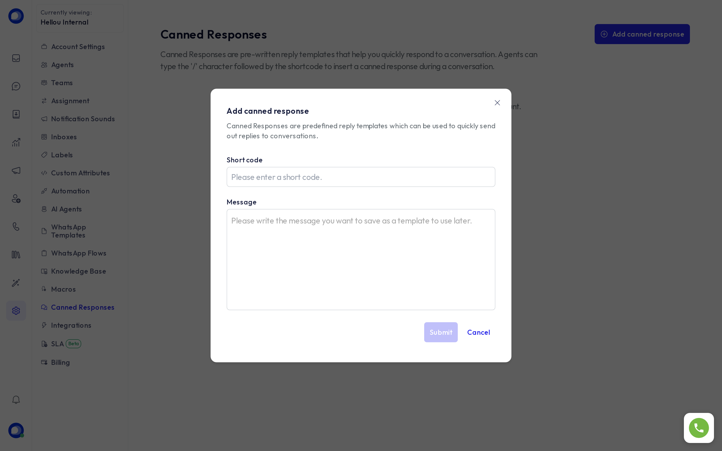 New canned response form
