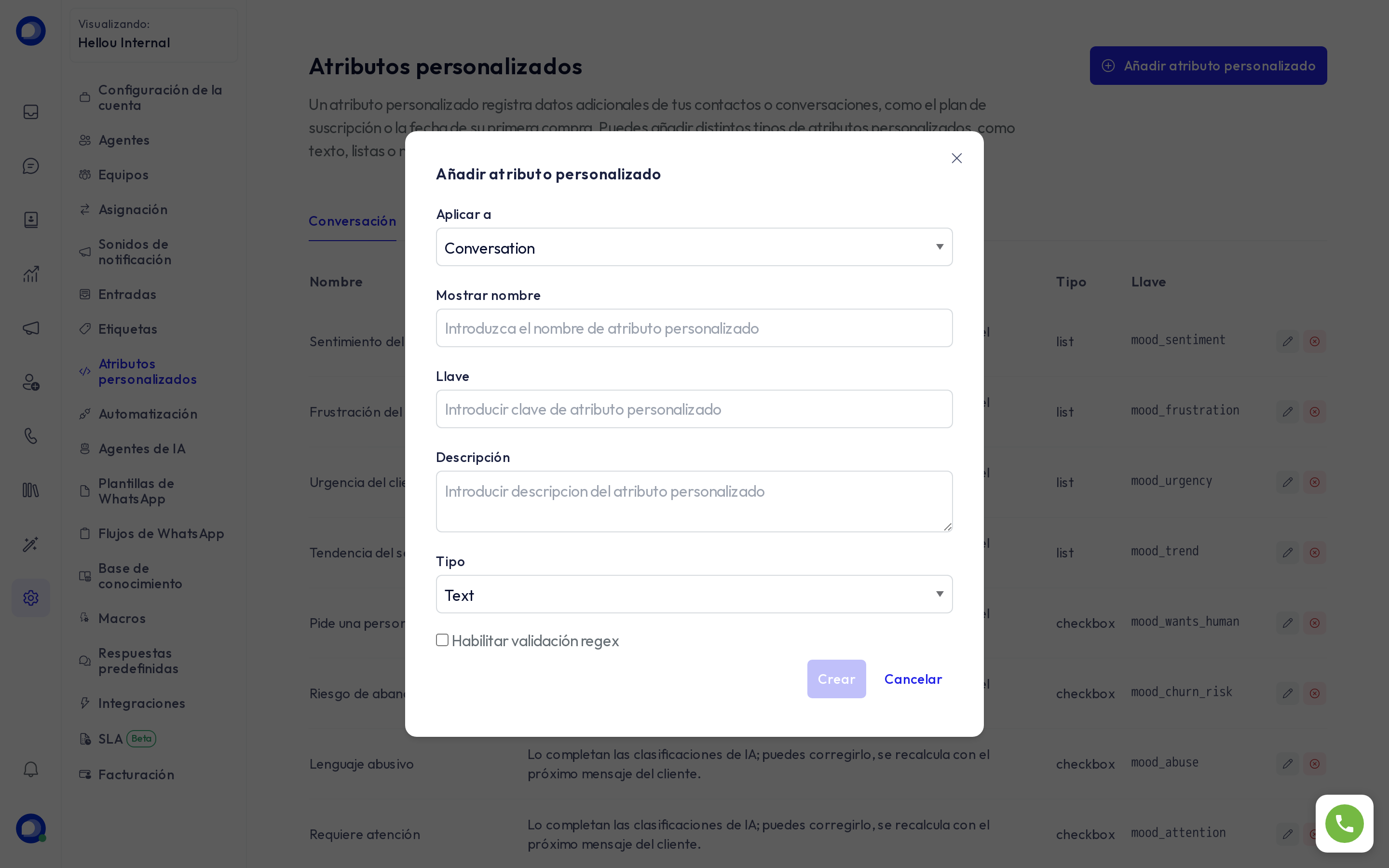 Formulario de nuevo atributo