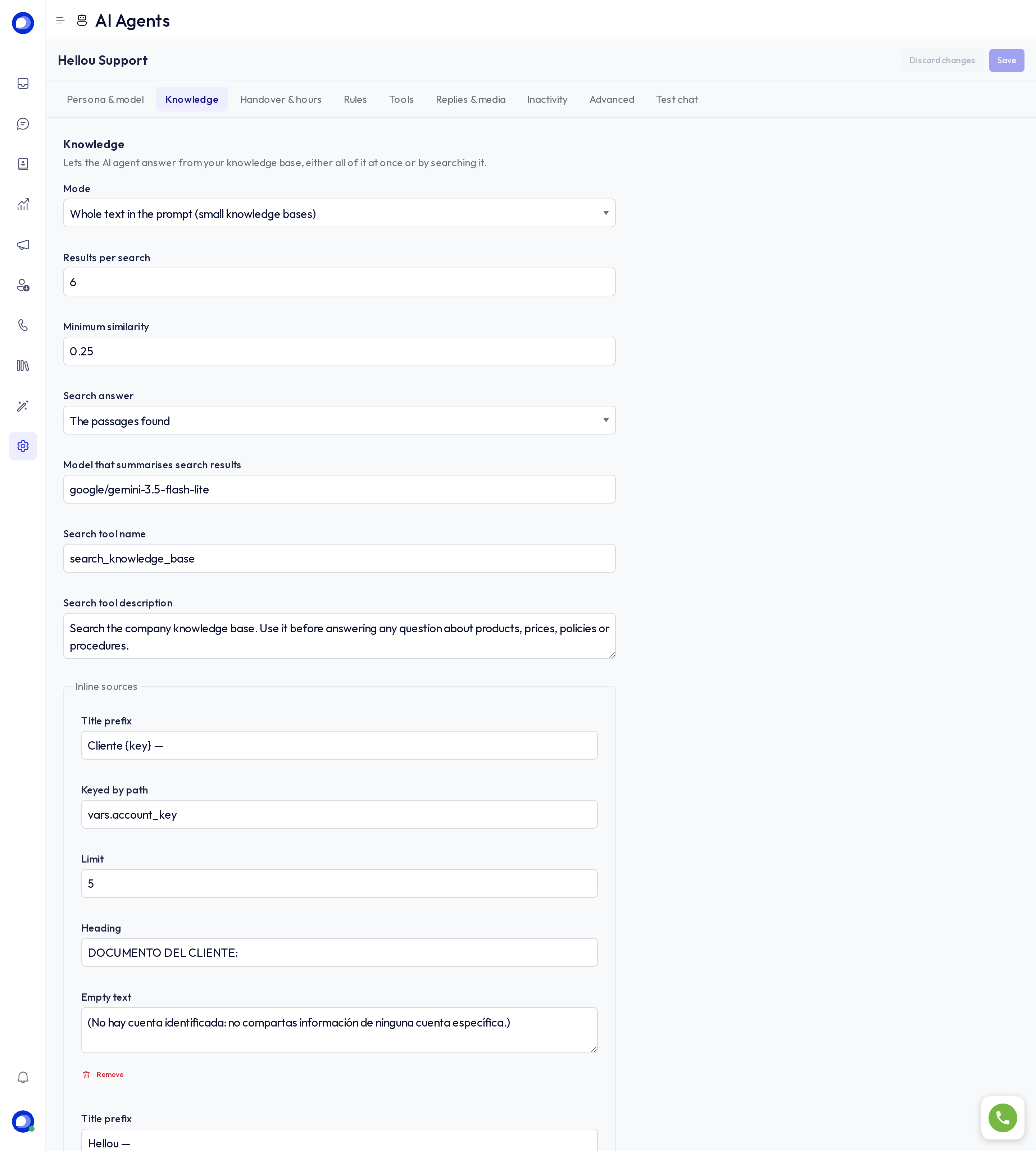 Knowledge tab