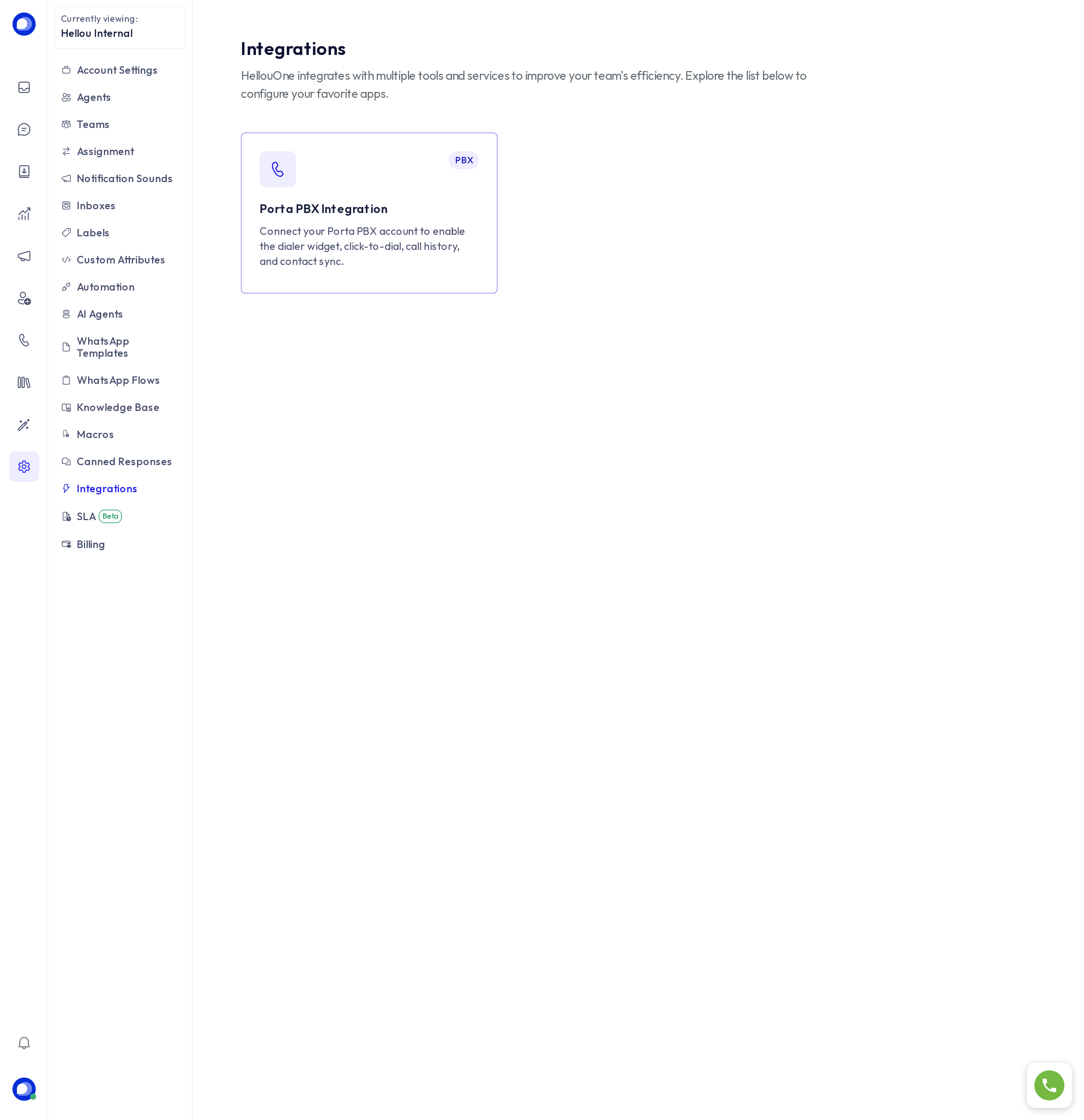 Integrations page