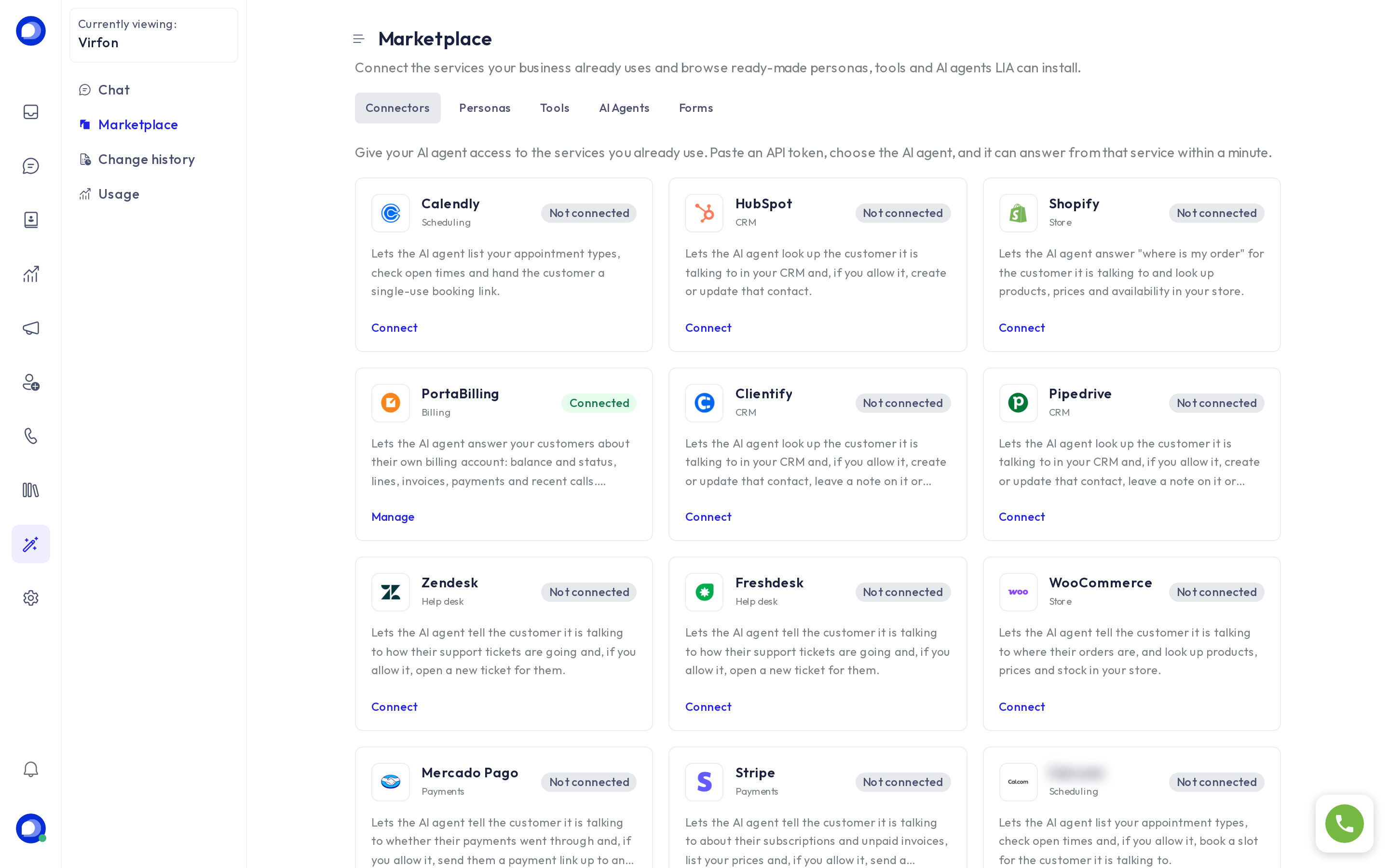 Connectors gallery in LIA → Marketplace