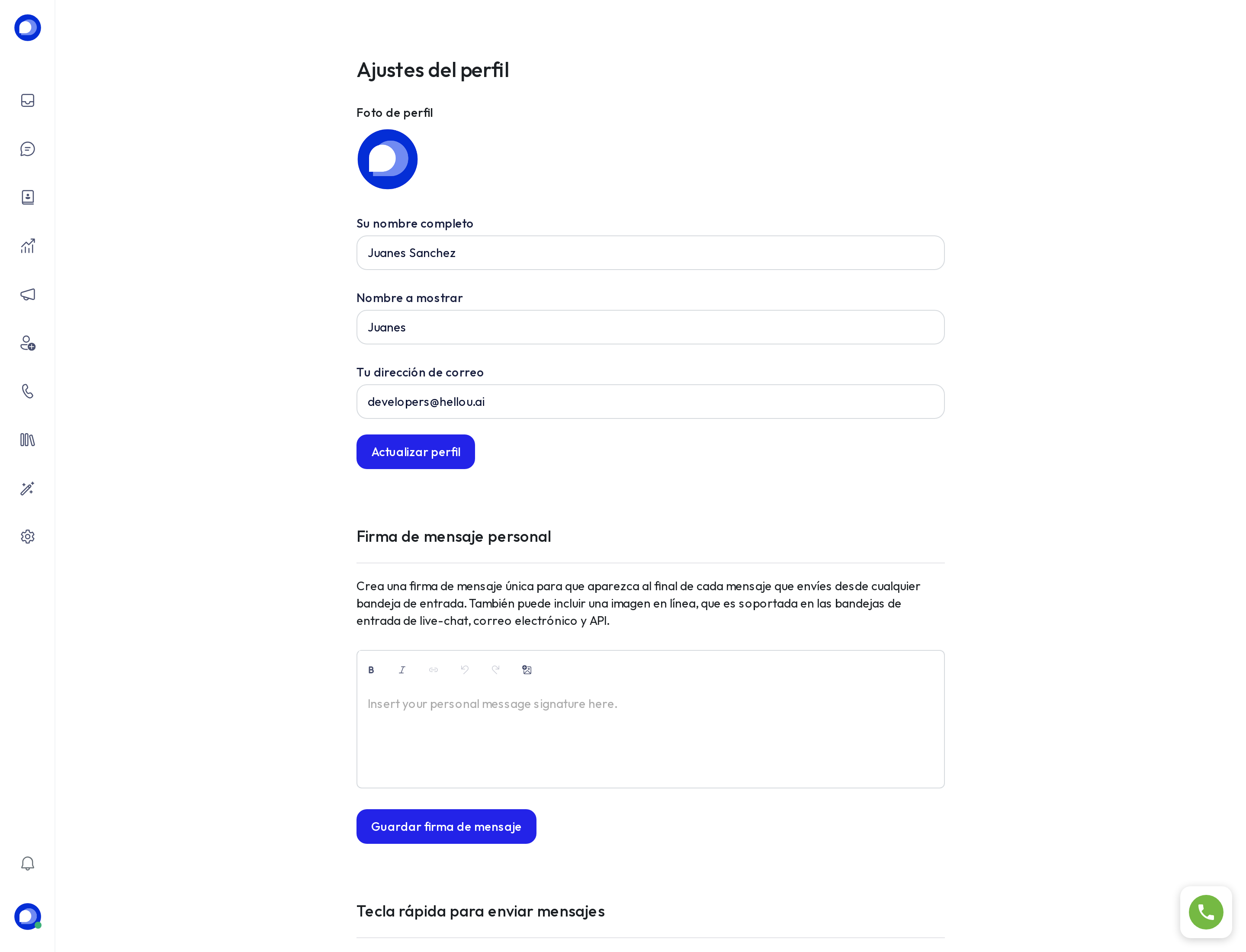 Los ajustes del perfil