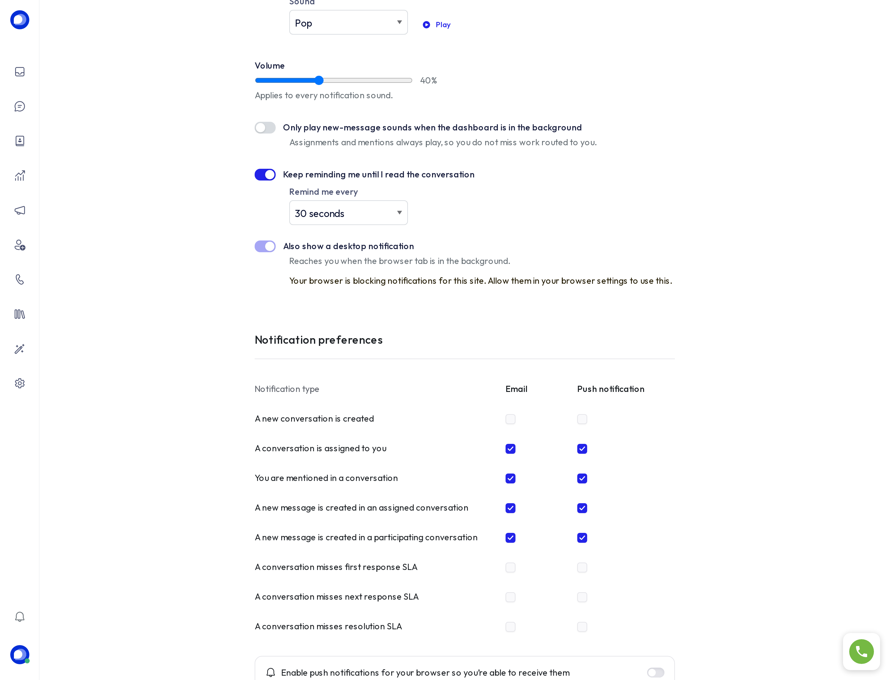 The email and push notification table