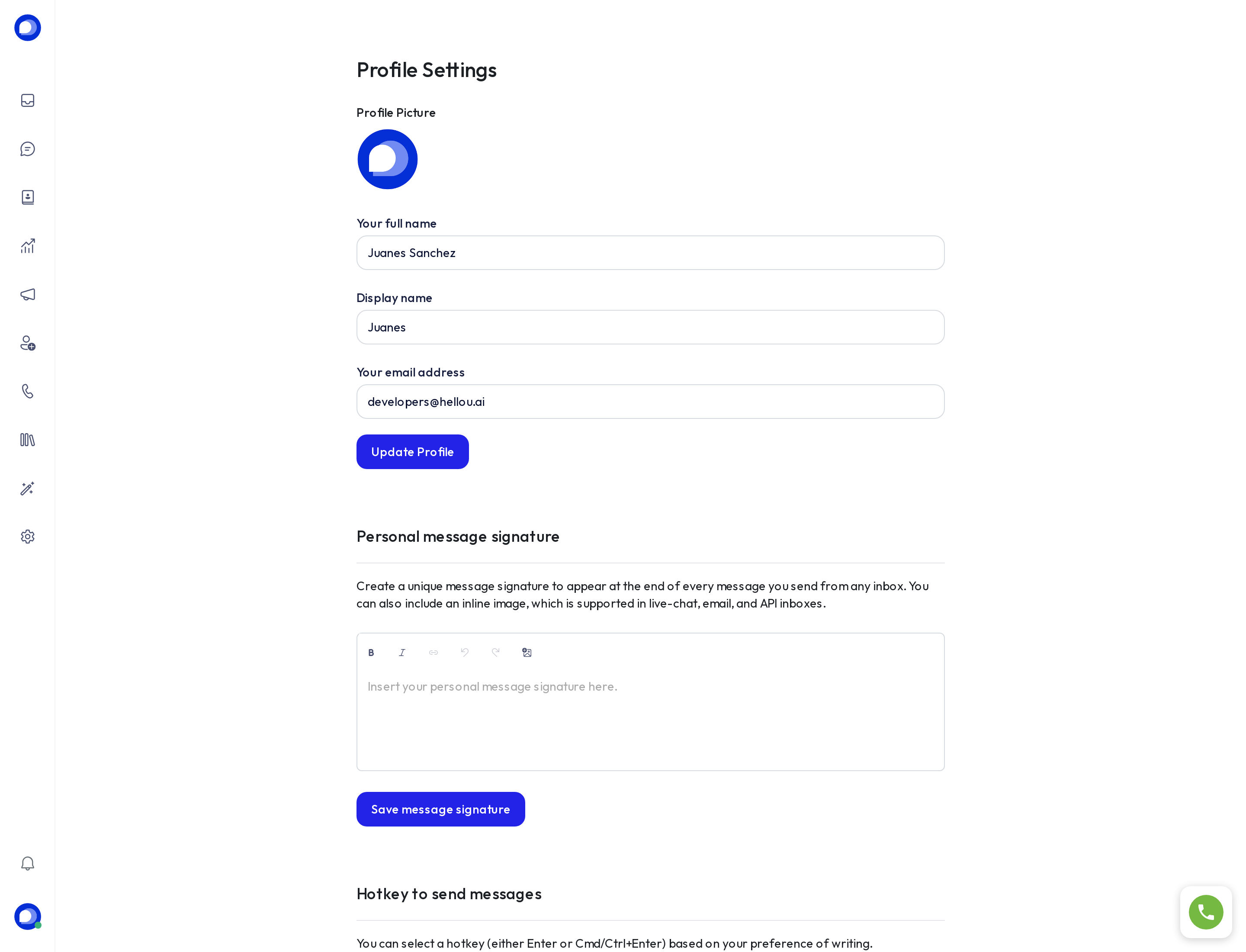 The profile settings