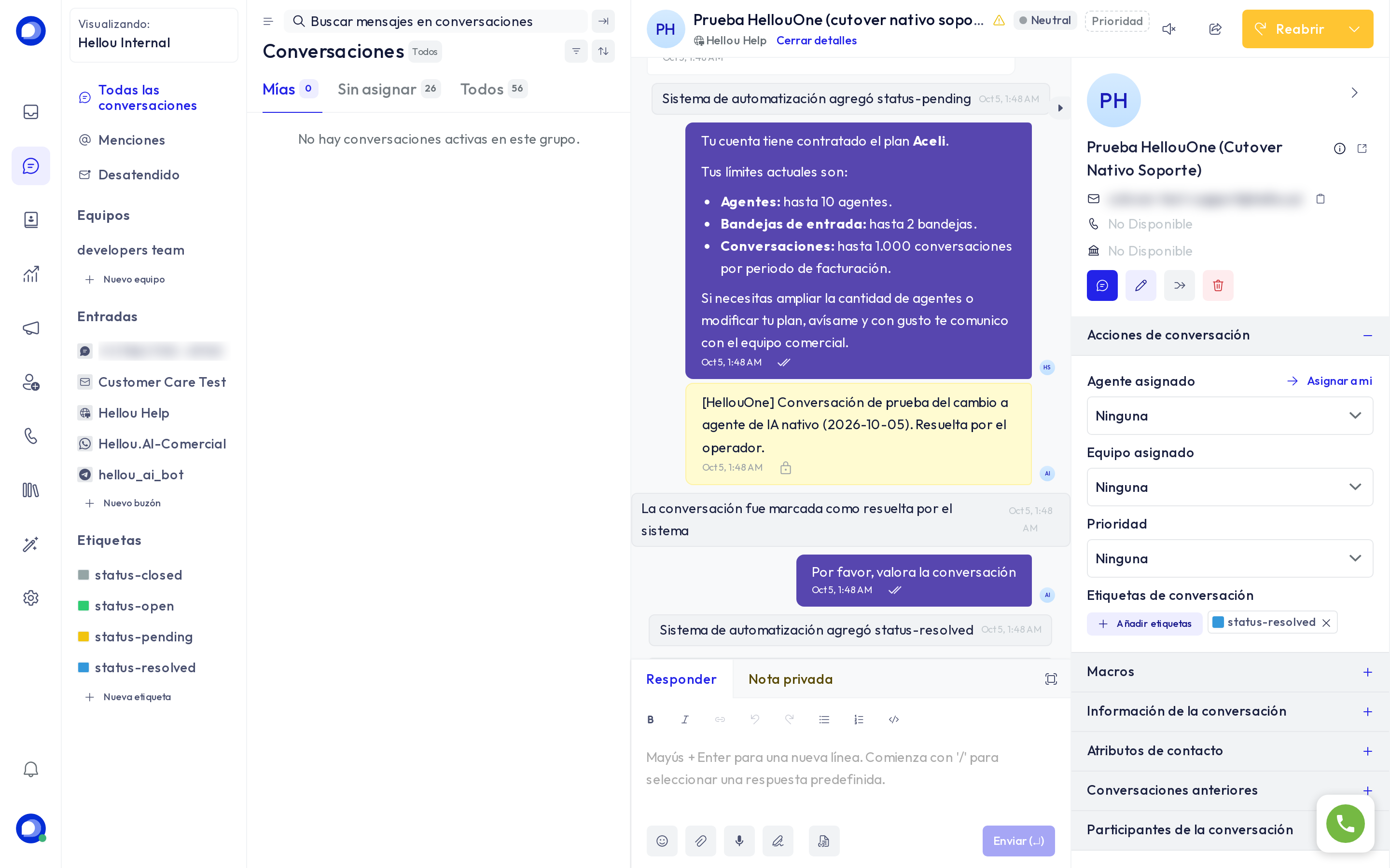 Una conversación abierta, con el panel del contacto a la derecha