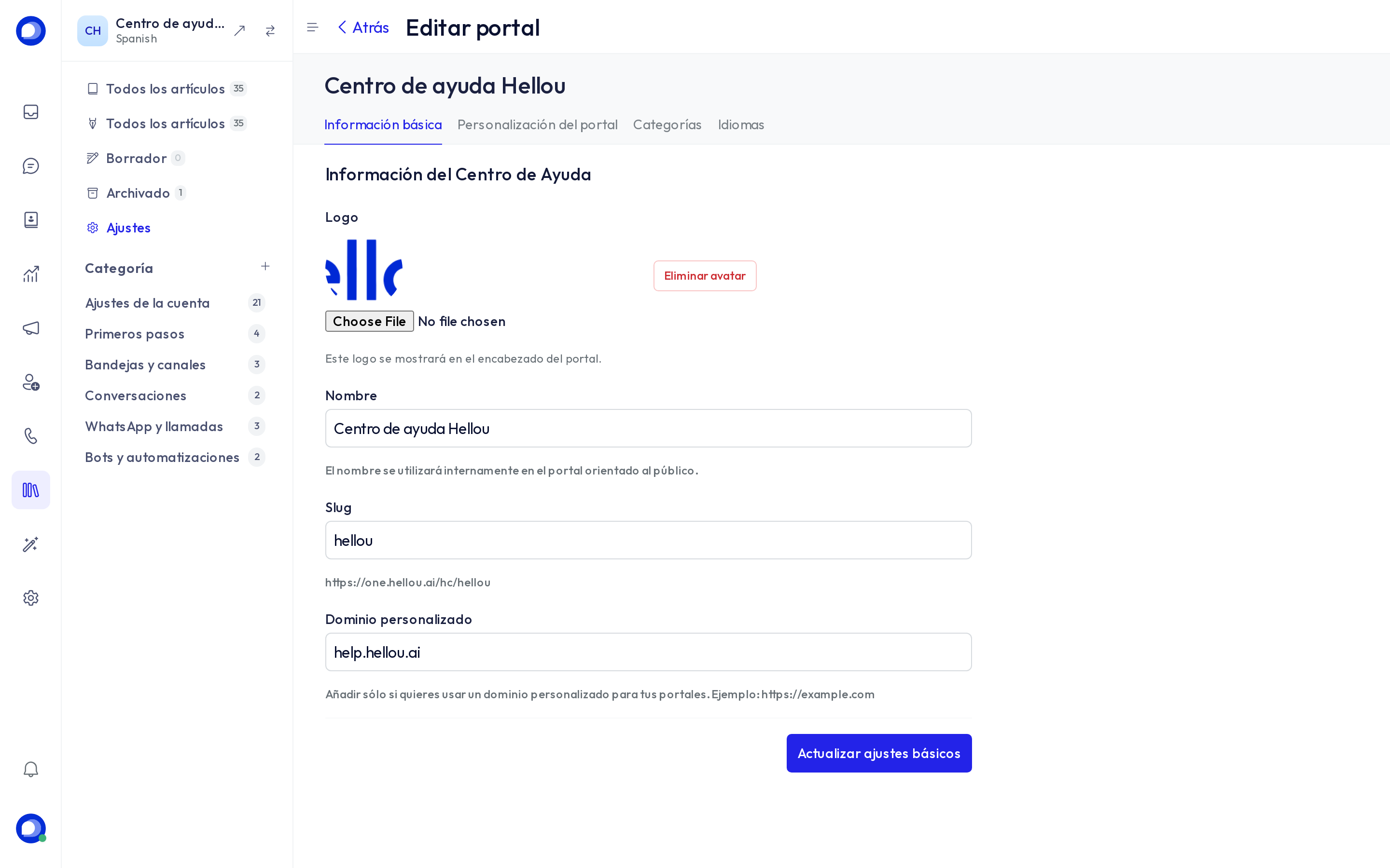 Los ajustes del portal
